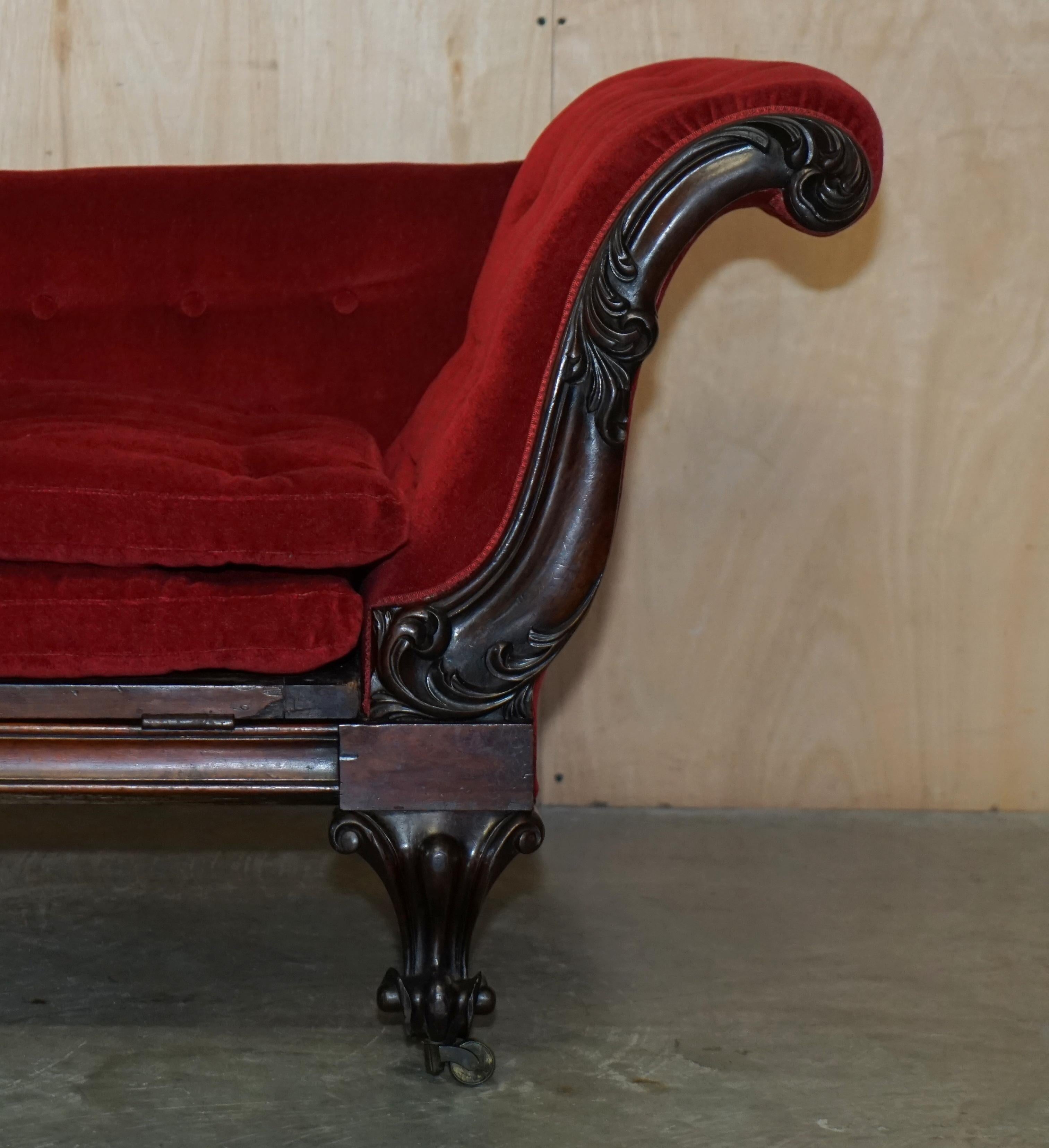 Upholstery Rare Antique William iv circa 1830 Hardwood Chesterfield Extending Chaise Lounge For Sale