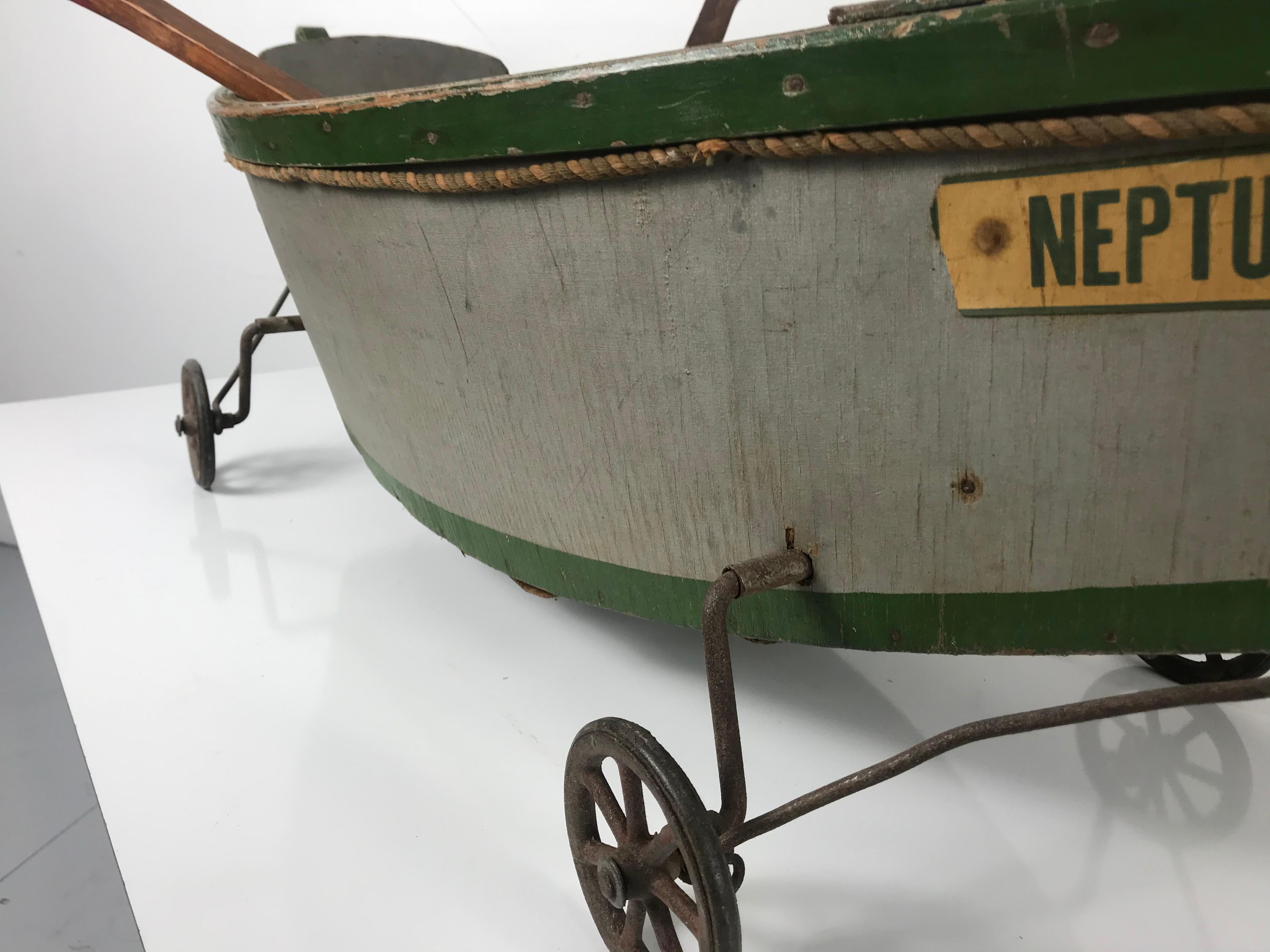 Metal Rare Antique Wooden Child's Ride on Wooden Toy Boat by Nautilus Toy Co. London  For Sale