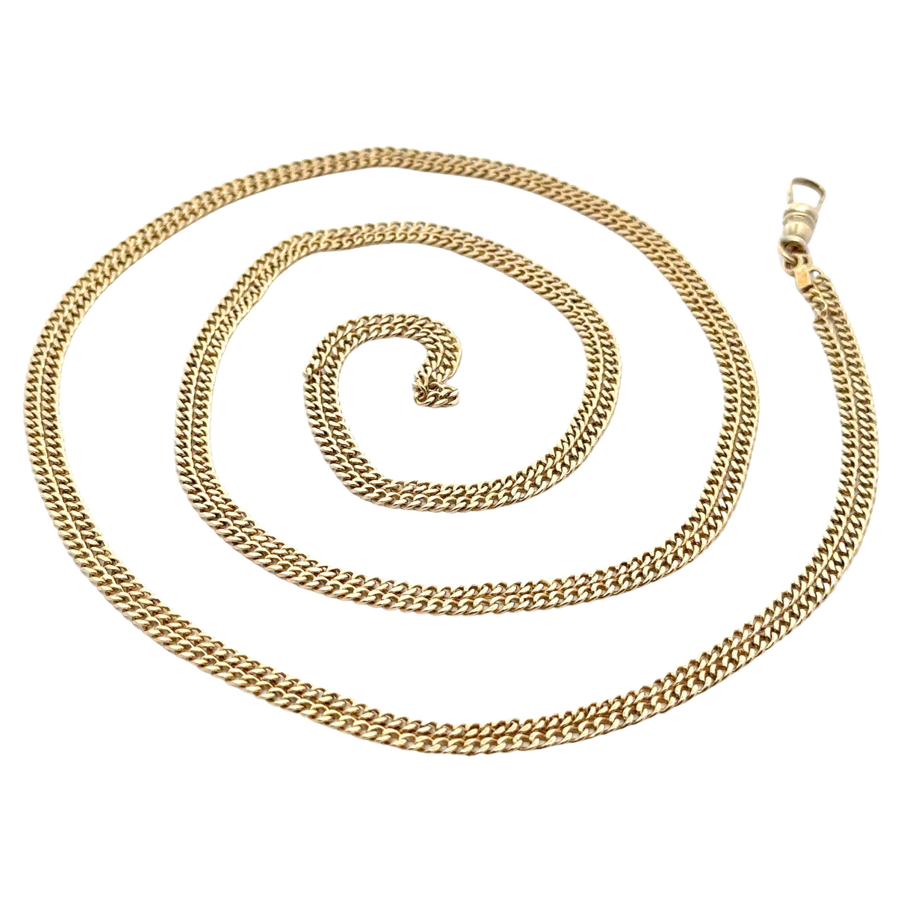 Rara collana a catena d'orologio in oro giallo da 60" con fermaglio per cani