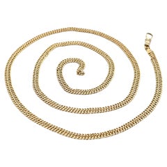 Rare Antique Yellow Gold 60" Long Curb Link Watch Chain Necklace with Dog Clip