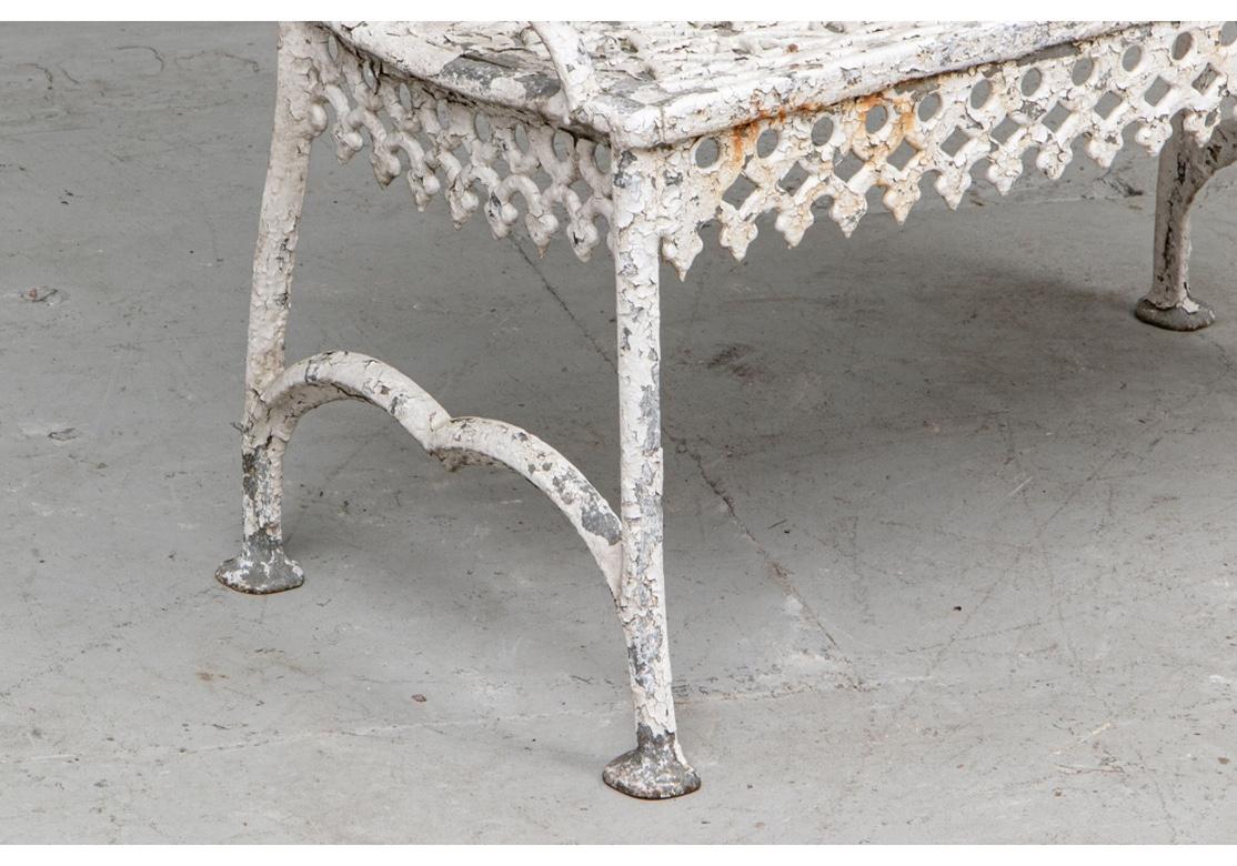 Victorian Period heavy zinc coated cast iron garden bench made in Brooklyn, NY and patent 1895 by Peter Timmes Son. There are examples of this bench in both the Brooklyn and Metropolitan Museum of Art.
Measures: 35