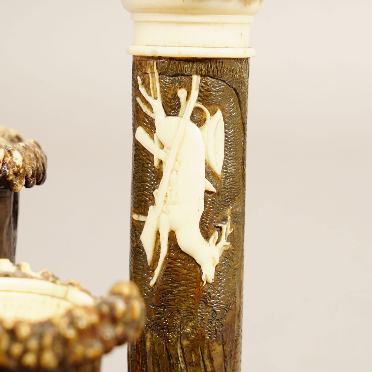 Rare Antler Desk Standish with Elaborate Carvings, Germany ca. 1840 For Sale 4