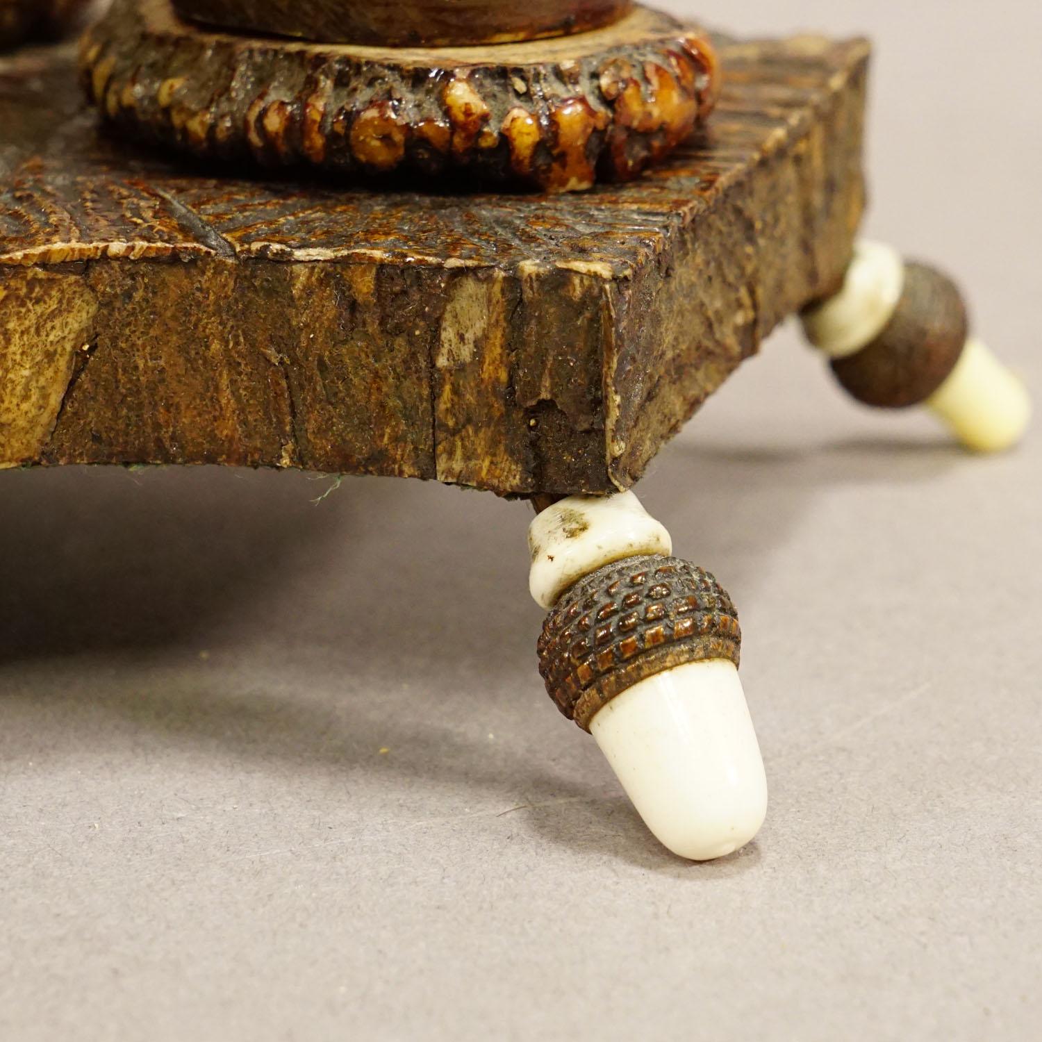 Wood Rare Antler Desk Standish with Elaborate Carvings, Germany ca. 1840 For Sale