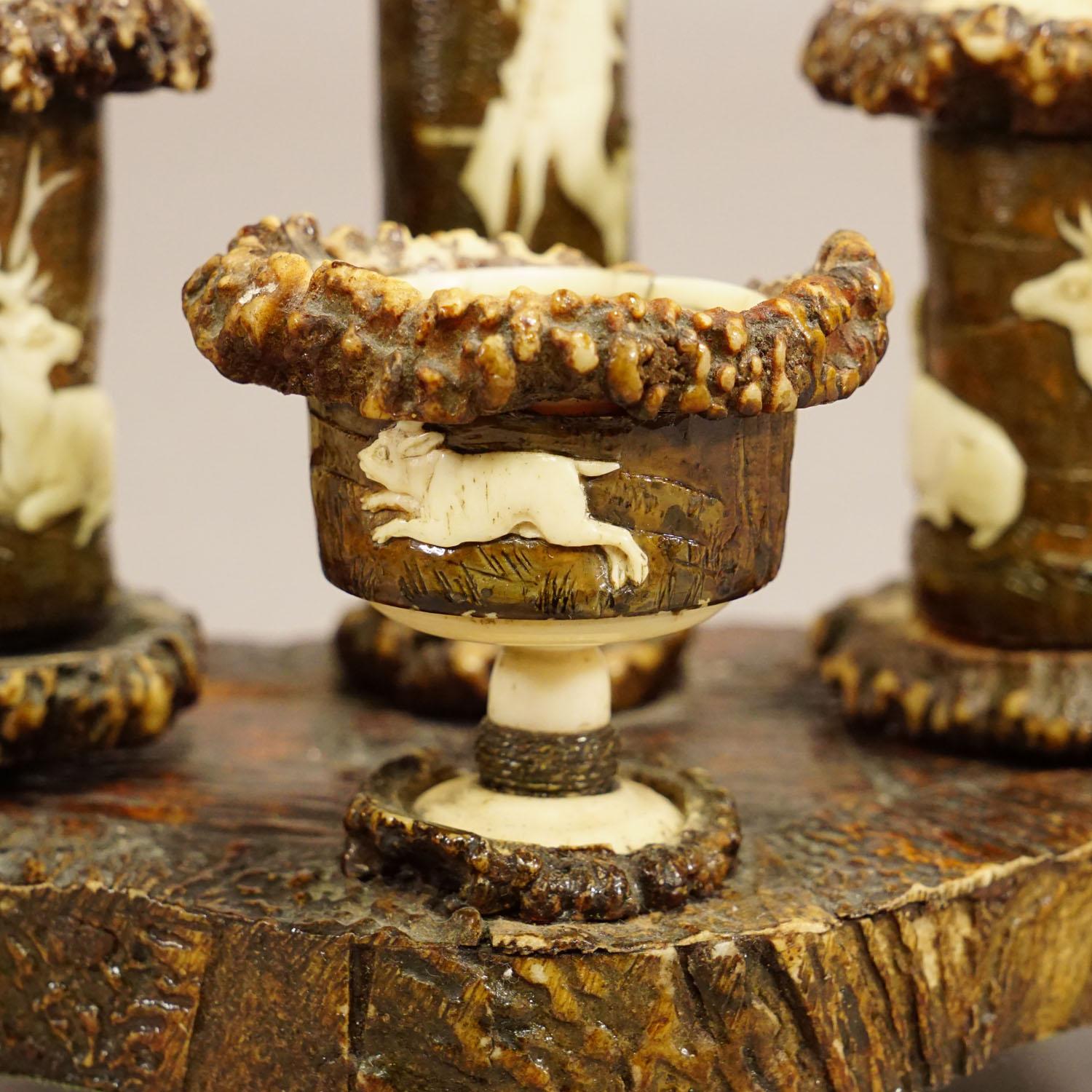 Rare Antler Desk Standish with Elaborate Carvings, Germany ca. 1840 For Sale 2