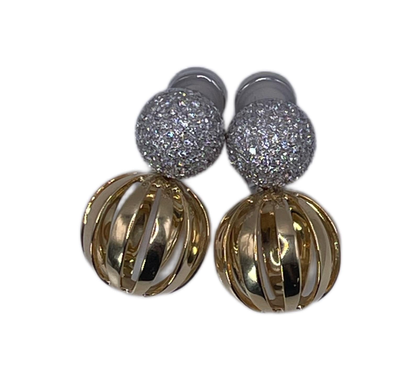 Seltene Antonini Große Diamant-Ohrringe 18KT Gelb- und Weißgold 1,58 Karat Clip-On Damen im Angebot