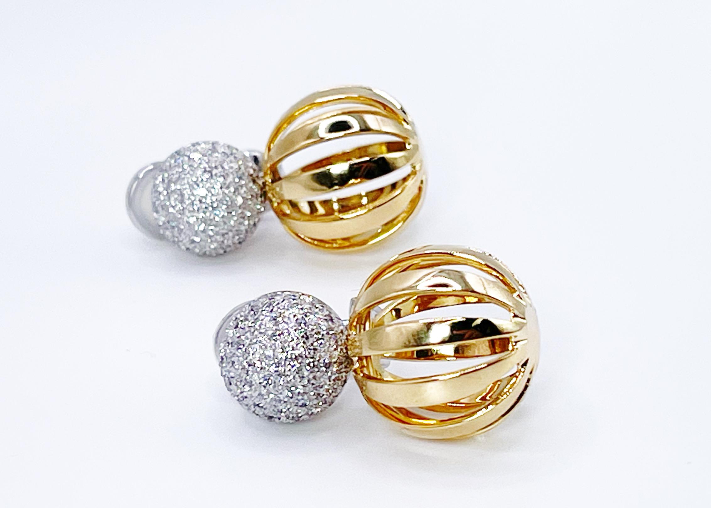 Seltene Antonini Große Diamant-Ohrringe 18KT Gelb- und Weißgold 1,58 Karat Clip-On im Angebot 1