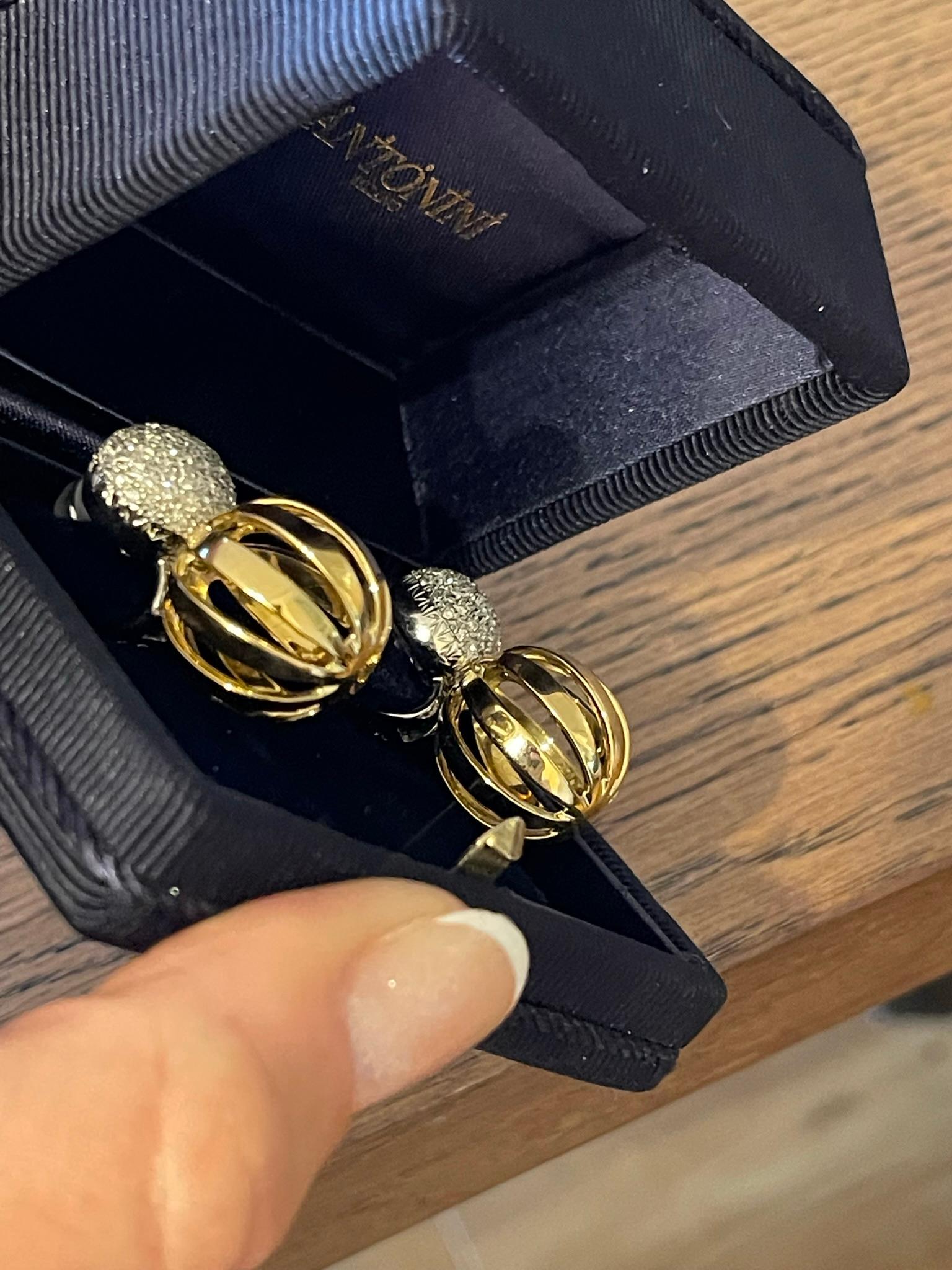 Seltene Antonini Große Diamant-Ohrringe 18KT Gelb- und Weißgold 1,58 Karat Clip-On im Angebot 2