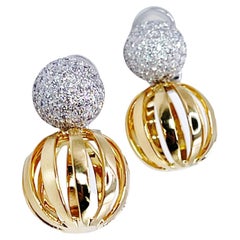 Rare Antonini Large Diamond Earrings 18KT Yellow & White Gold 1.58ct Clip-On
