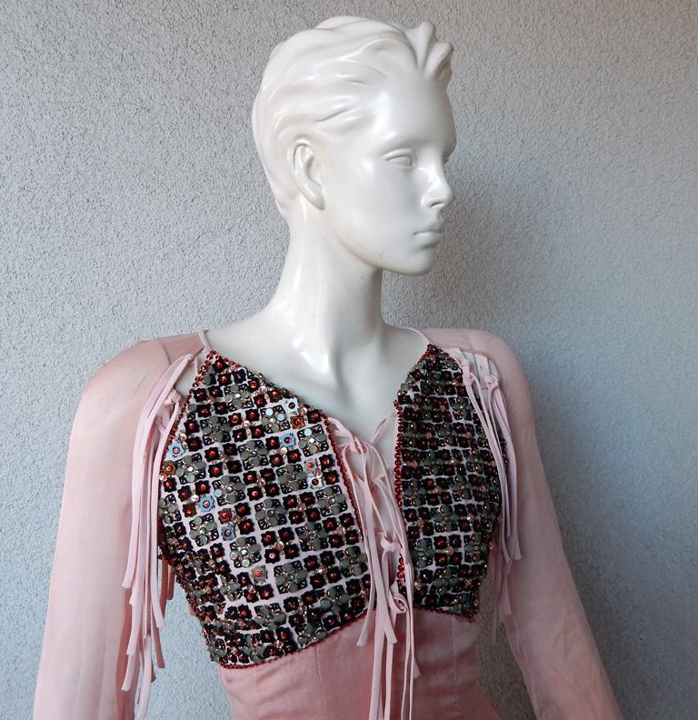 Raro vestido voluminoso con cuentas a mano de estilo boho chic Antonio Berardi Marrón en venta