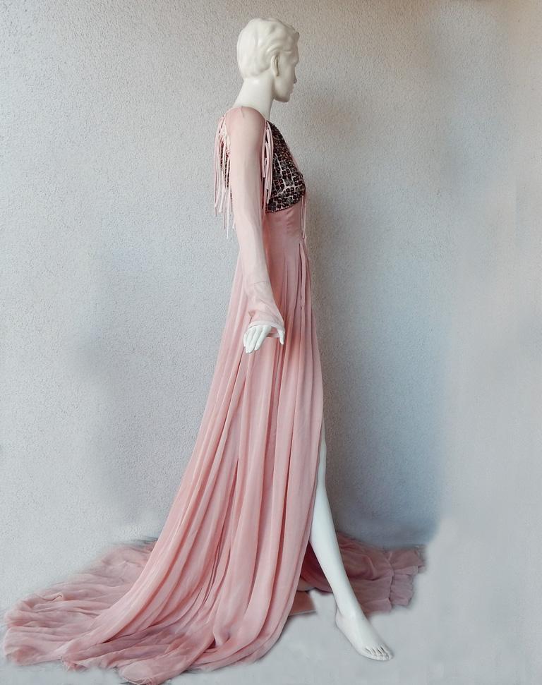 antonio berardi pink dress Rare Antonio Berardi Boho Chic Hand Beaded Voluminous Dress Gown