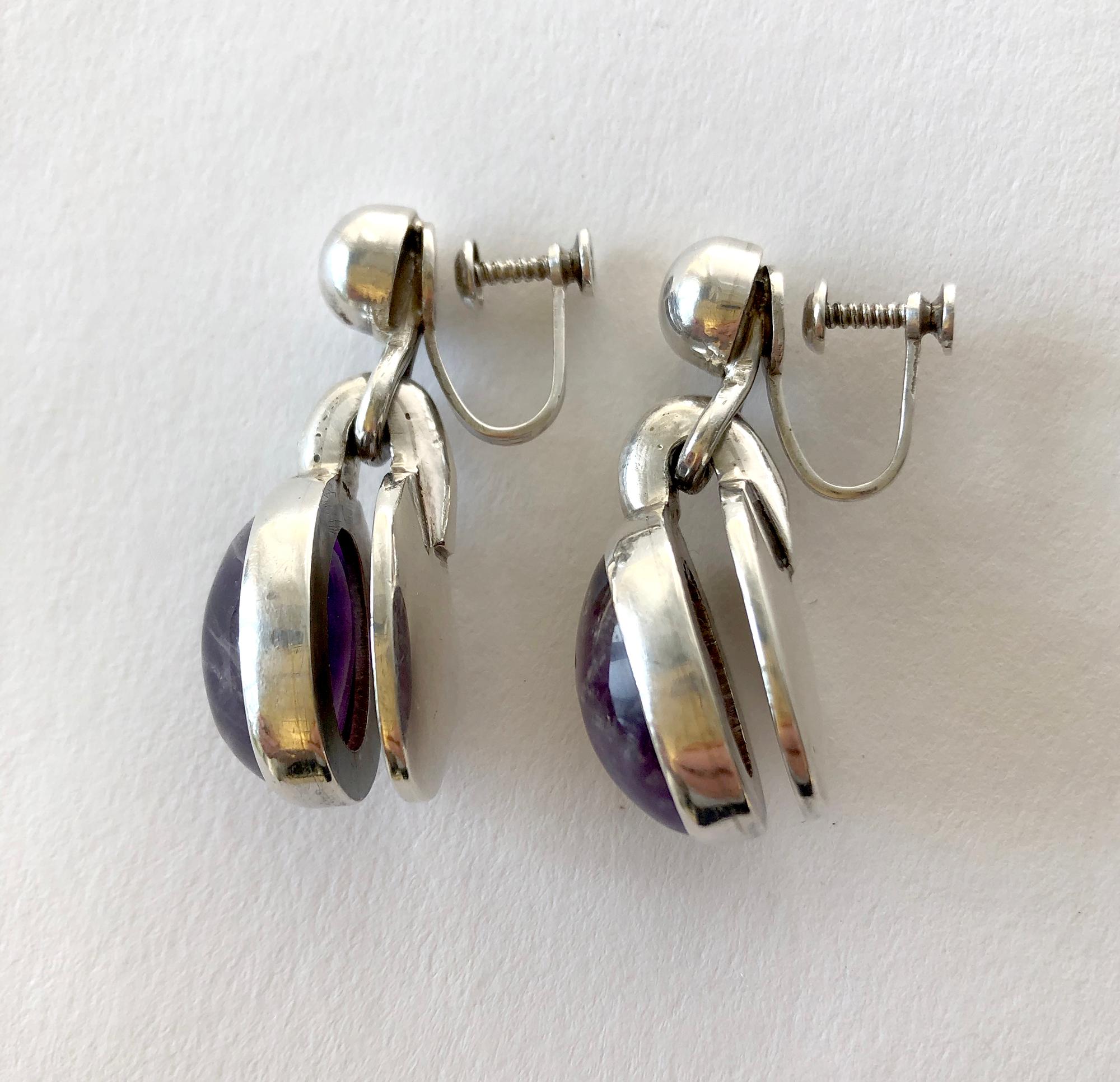 Rare Antonio Pineda Sterling Silver Amethyst Mexican Modernist Jewelry Suite In Good Condition In Palm Springs, CA