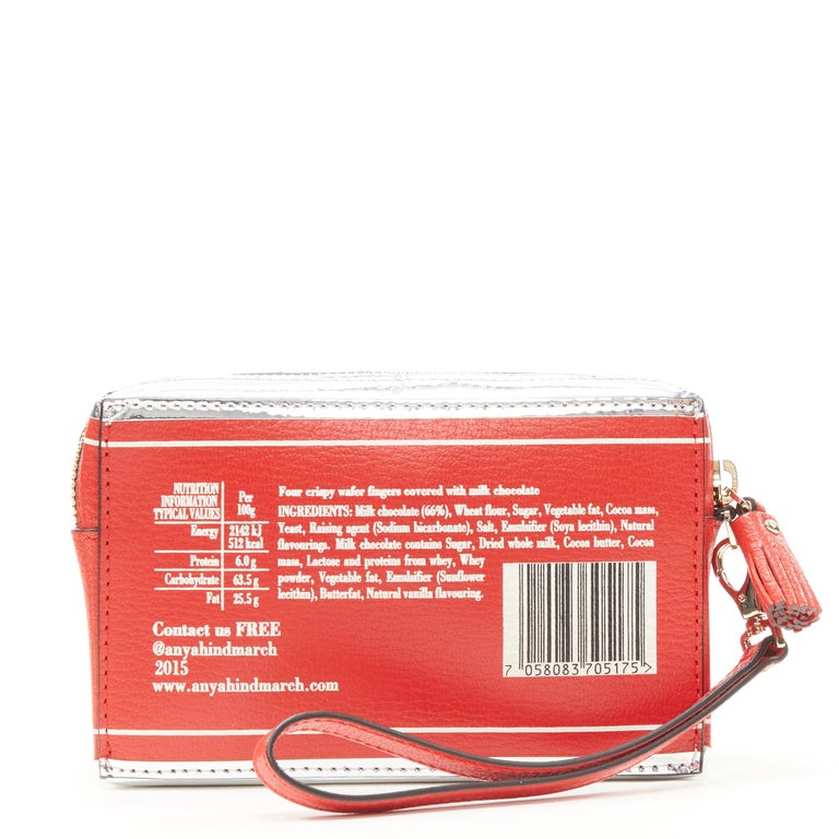 Women's rare ANYA HINDMARCH Kit Kat red leather tassel zip pouch clutch bag