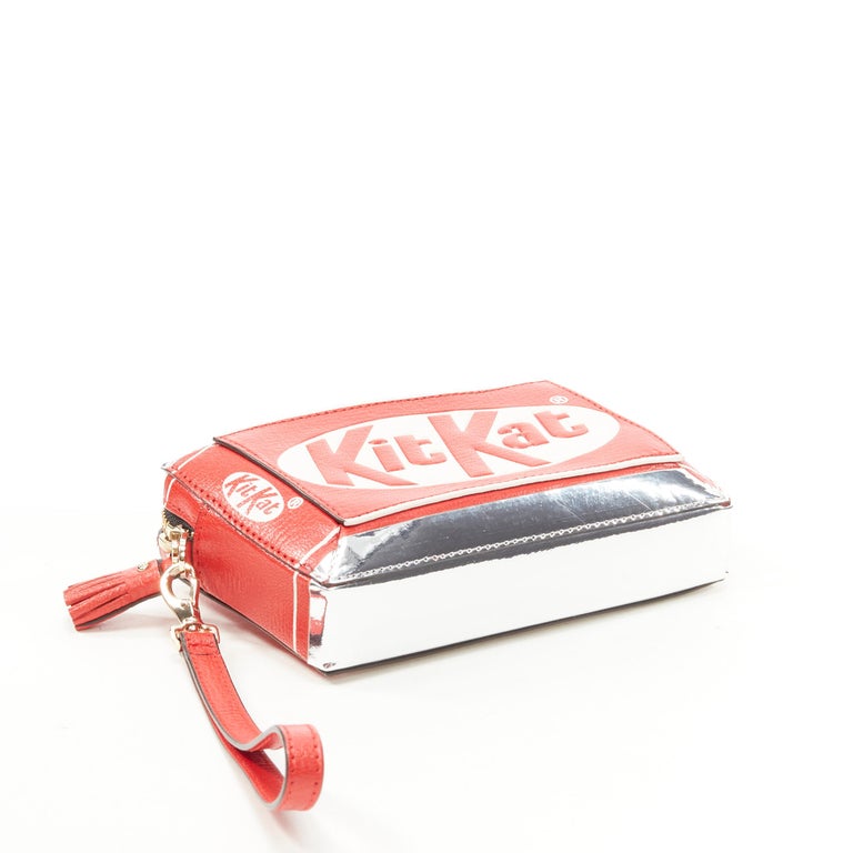 rare ANYA HINDMARCH Kit Kat red leather tassel zip pouch clutch bag 1