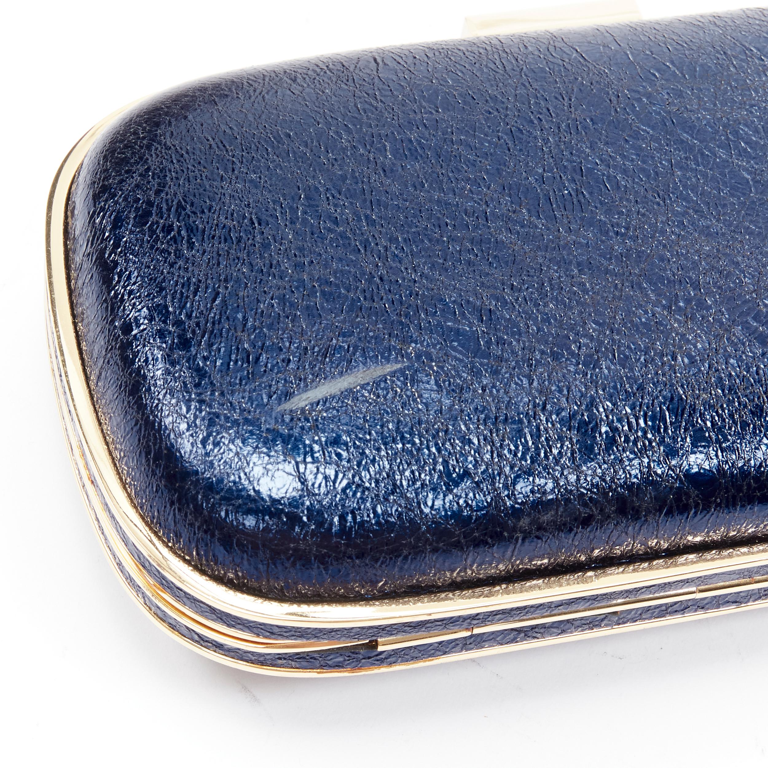rare ANYA HINDMARCH Marano Music Box metallic blue crinkle leather gold frame  For Sale 1