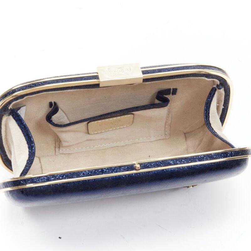 rare ANYA HINDMARCH Marano Music Box metallic blue leather gold frame box clutch For Sale 5