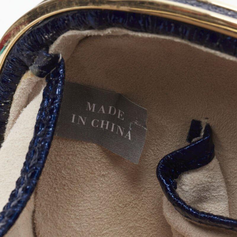 rare ANYA HINDMARCH Marano Music Box metallic blue leather gold frame box clutch For Sale 6