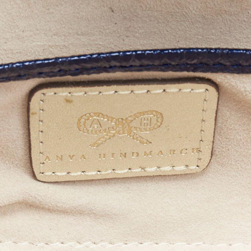 rare ANYA HINDMARCH Marano Music Box metallic blue leather gold frame box clutch For Sale 7