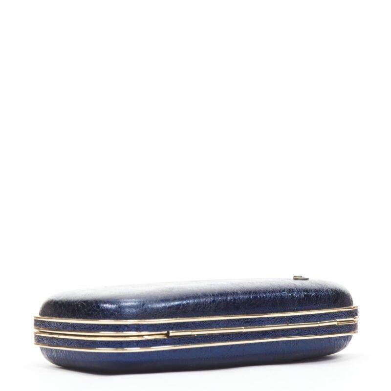 rare ANYA HINDMARCH Marano Music Box metallic blue leather gold frame box clutch For Sale 1