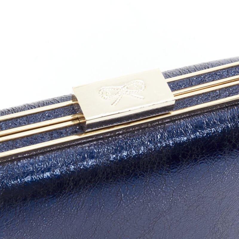 rare ANYA HINDMARCH Marano Music Box metallic blue leather gold frame box clutch For Sale 3