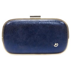 raro ANYA HINDMARCH Marano Music Box bolso caja de piel azul metalizado con marco dorado