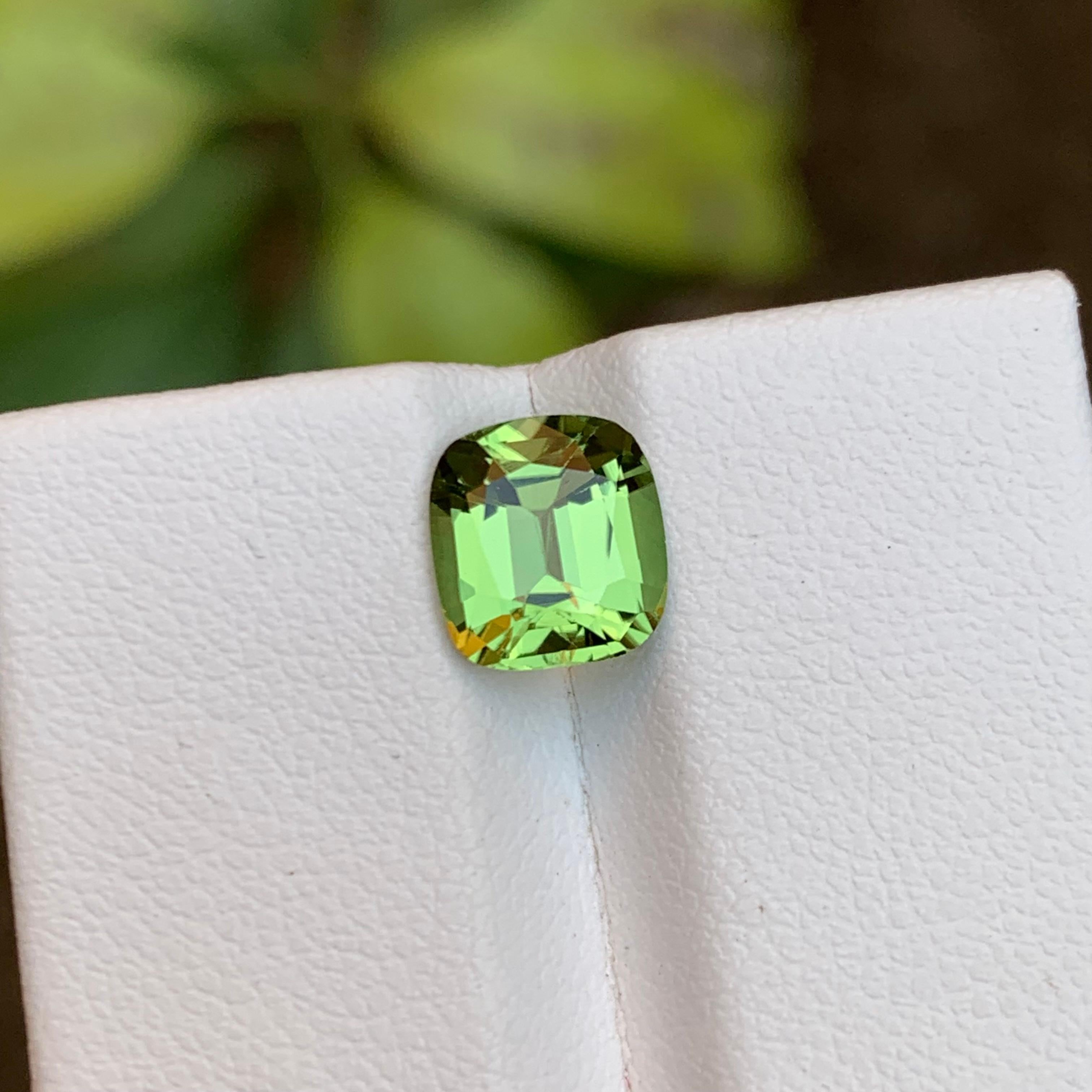 Rare Apple Green Natural Tourmaline Gemstone 1.90 Ct Square Cushion Cut for Ring For Sale 5