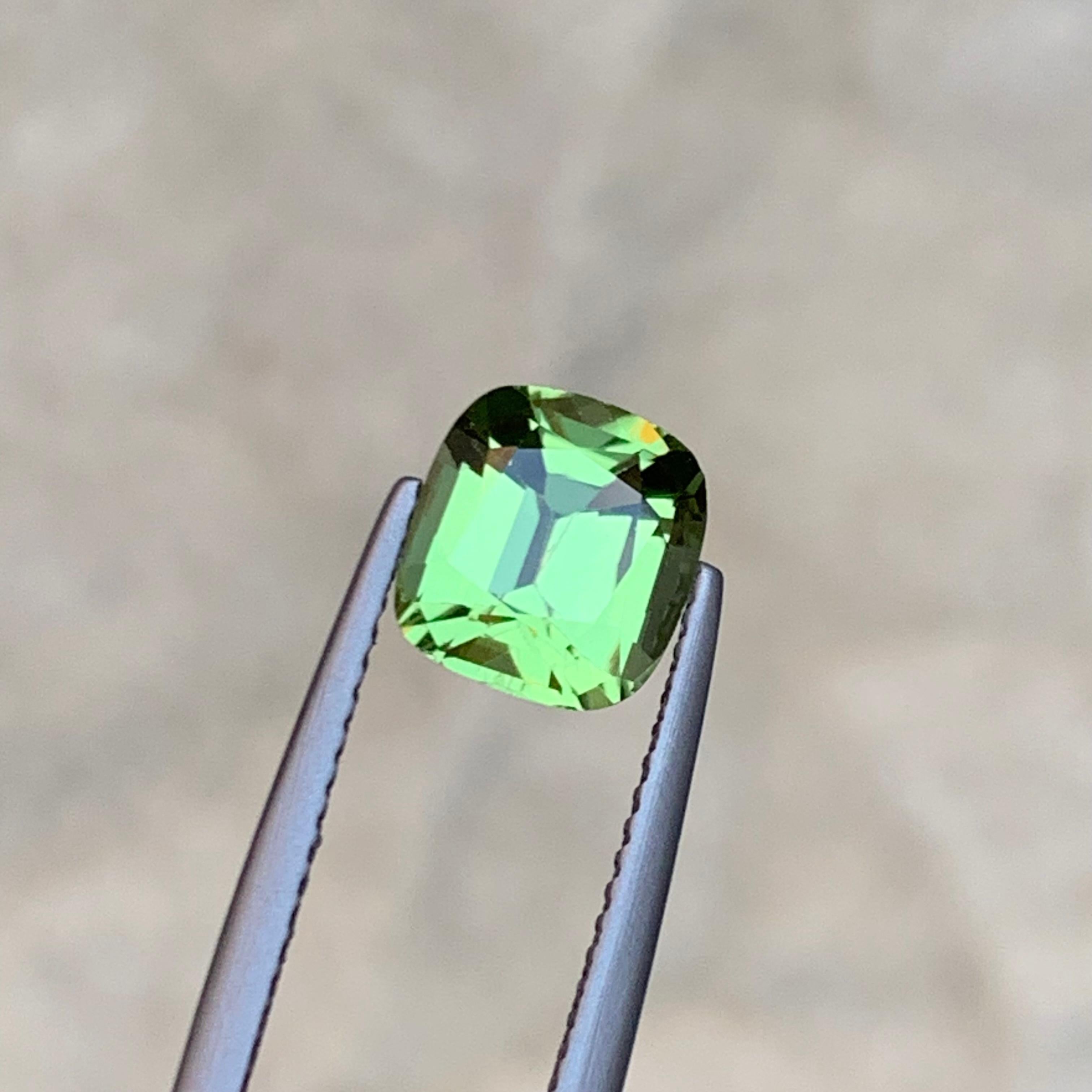 Rare Apple Green Natural Tourmaline Gemstone 1.90 Ct Square Cushion Cut for Ring For Sale 3