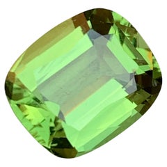 Rare Apple Green Natural Tourmaline Gemstone, 3.45 Ct Step Cushion Cut for Ring