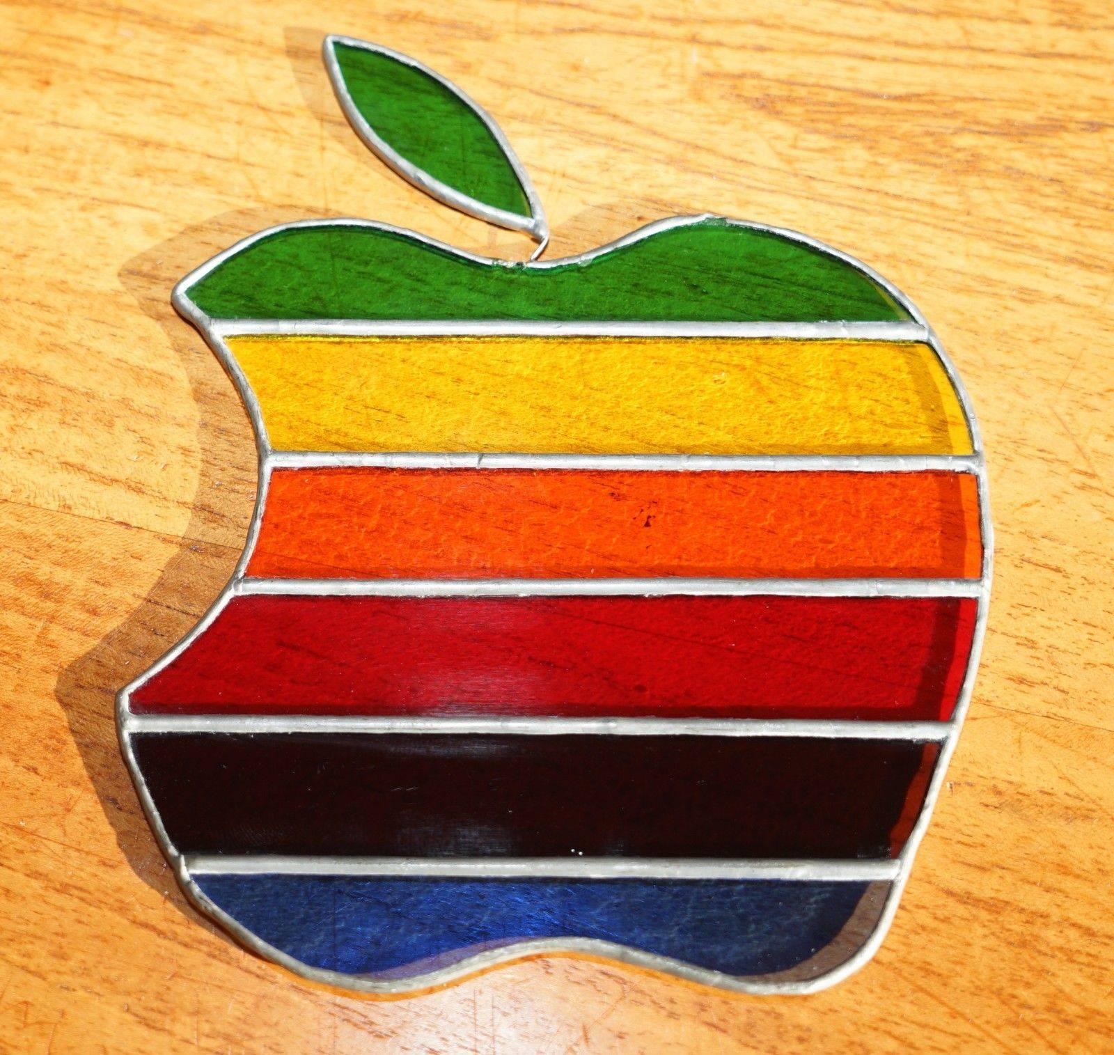 American Rare Apple Mac Computers Memorabilia Stained Glass Logo & Stand iPhone iPad iPod