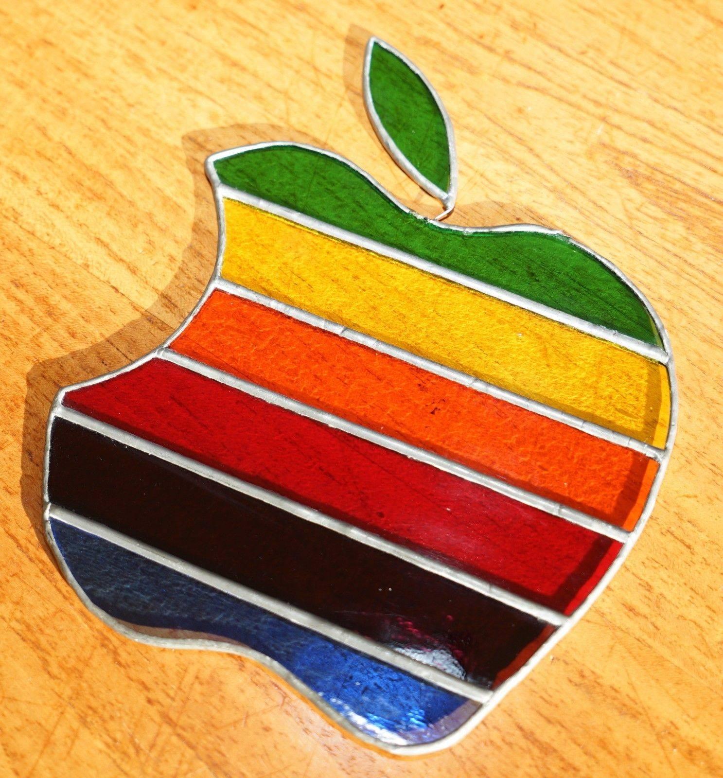 Hand-Crafted Rare Apple Mac Computers Memorabilia Stained Glass Logo & Stand iPhone iPad iPod