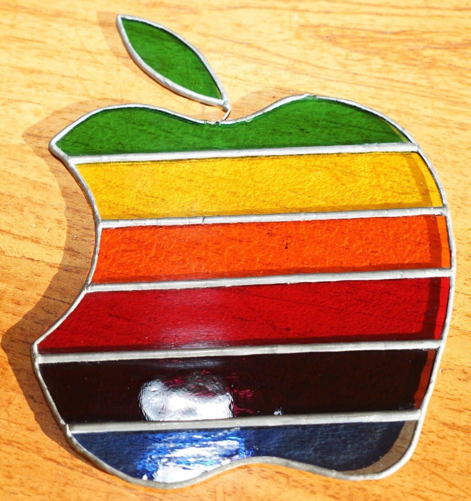 Rare Apple Mac Computers Memorabilia Stained Glass Logo & Stand iPhone iPad iPod In Good Condition In West Sussex, Pulborough