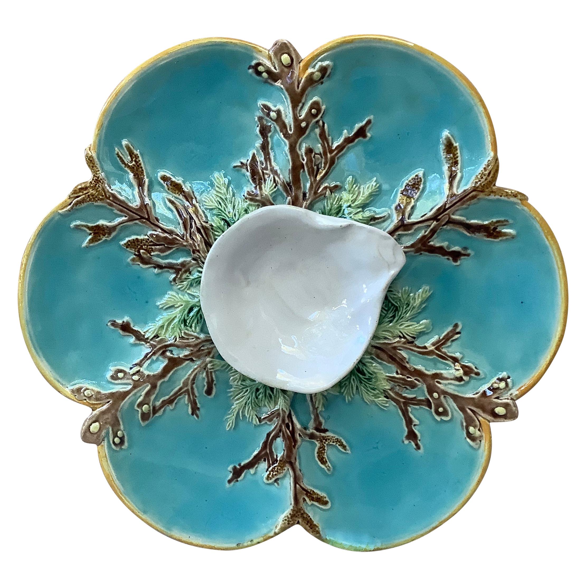 Rare Aqua Majolica Oyster Plate, George Jones, circa 1878