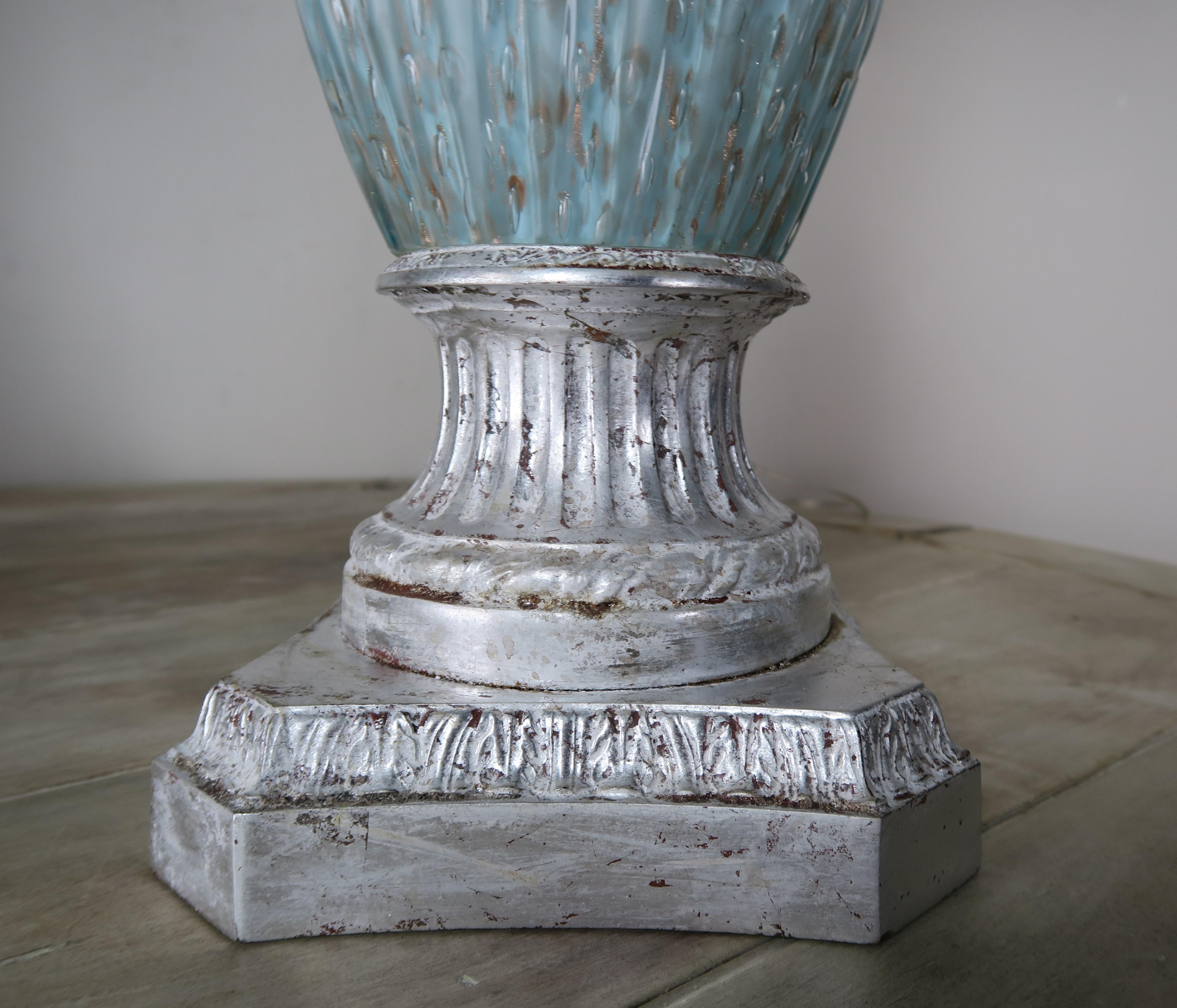 Rare Aquamarine Murano Lamps with Custom Parchment Shades, Pair 3