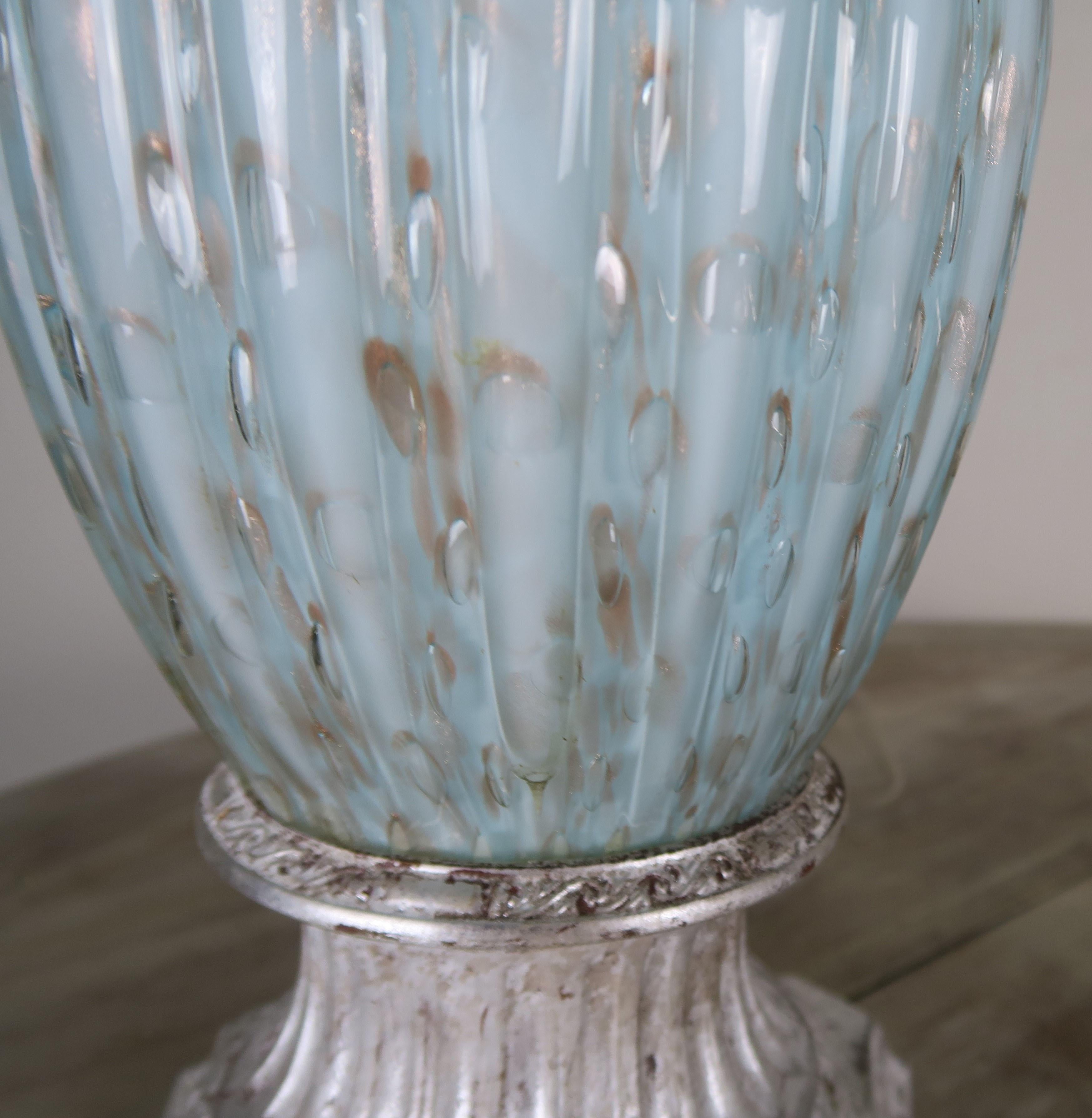 Rare Aquamarine Murano Lamps with Custom Parchment Shades, Pair 4