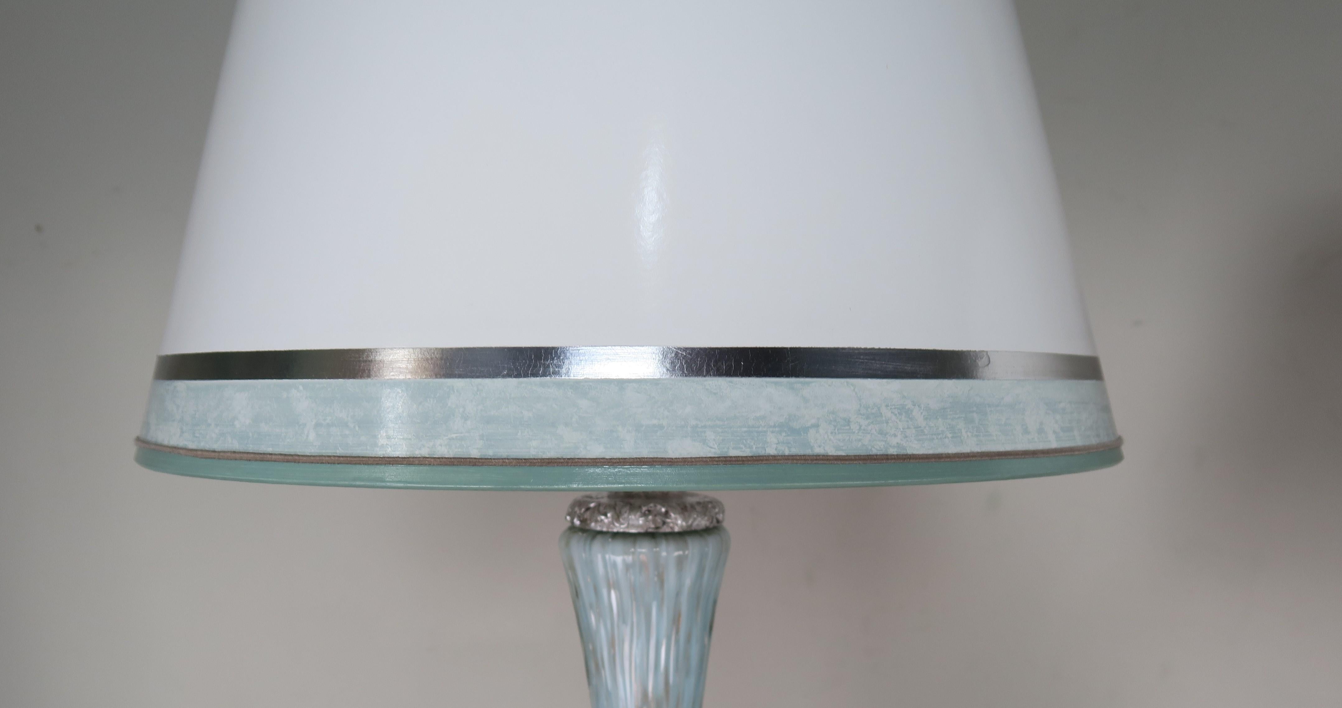 Rare Aquamarine Murano Lamps with Custom Parchment Shades, Pair 5