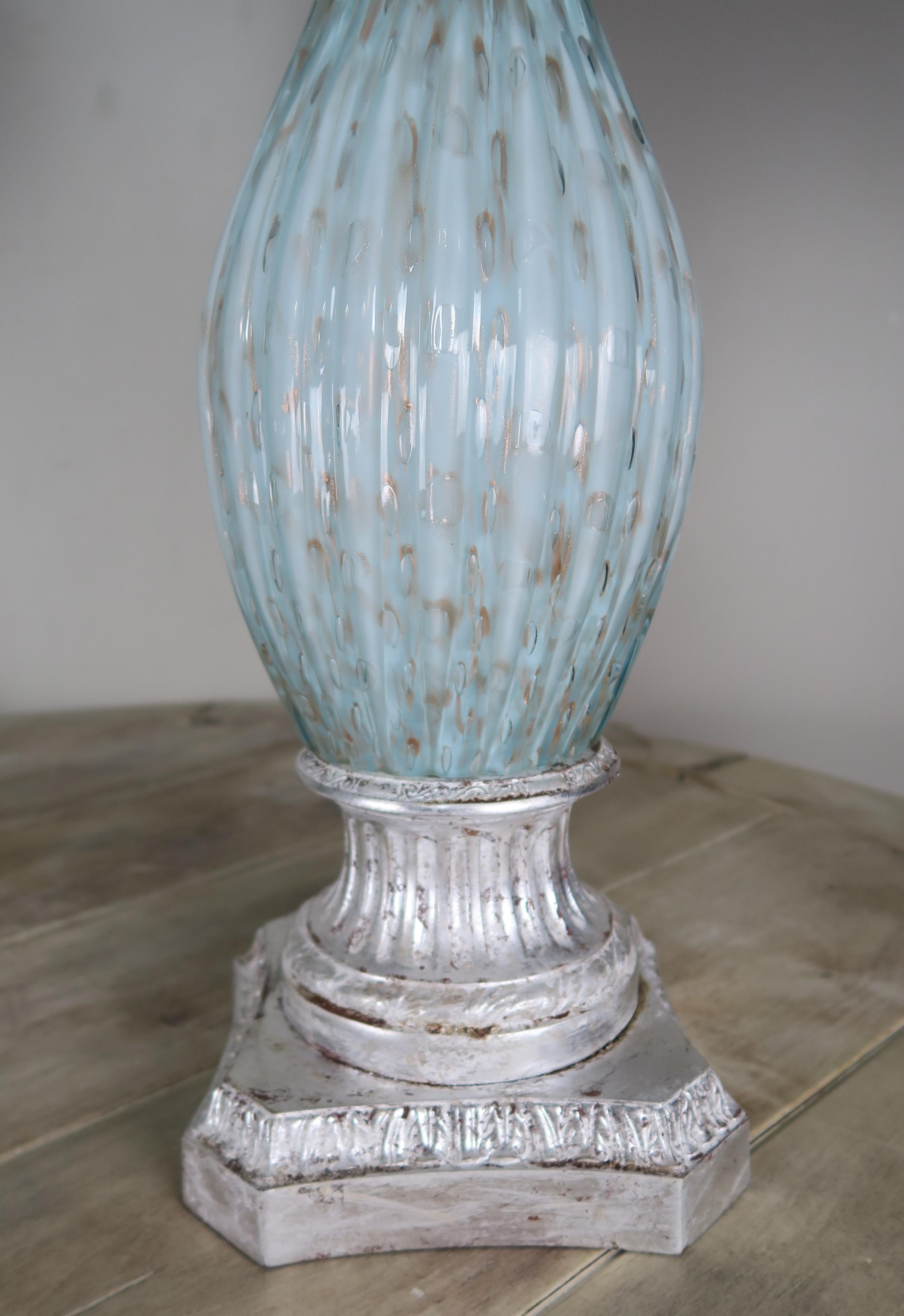 Rare Aquamarine Murano Lamps with Custom Parchment Shades, Pair 2