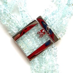 Rare Aquamarine Necklace 18kt Gold Clasp, Rajola Brand