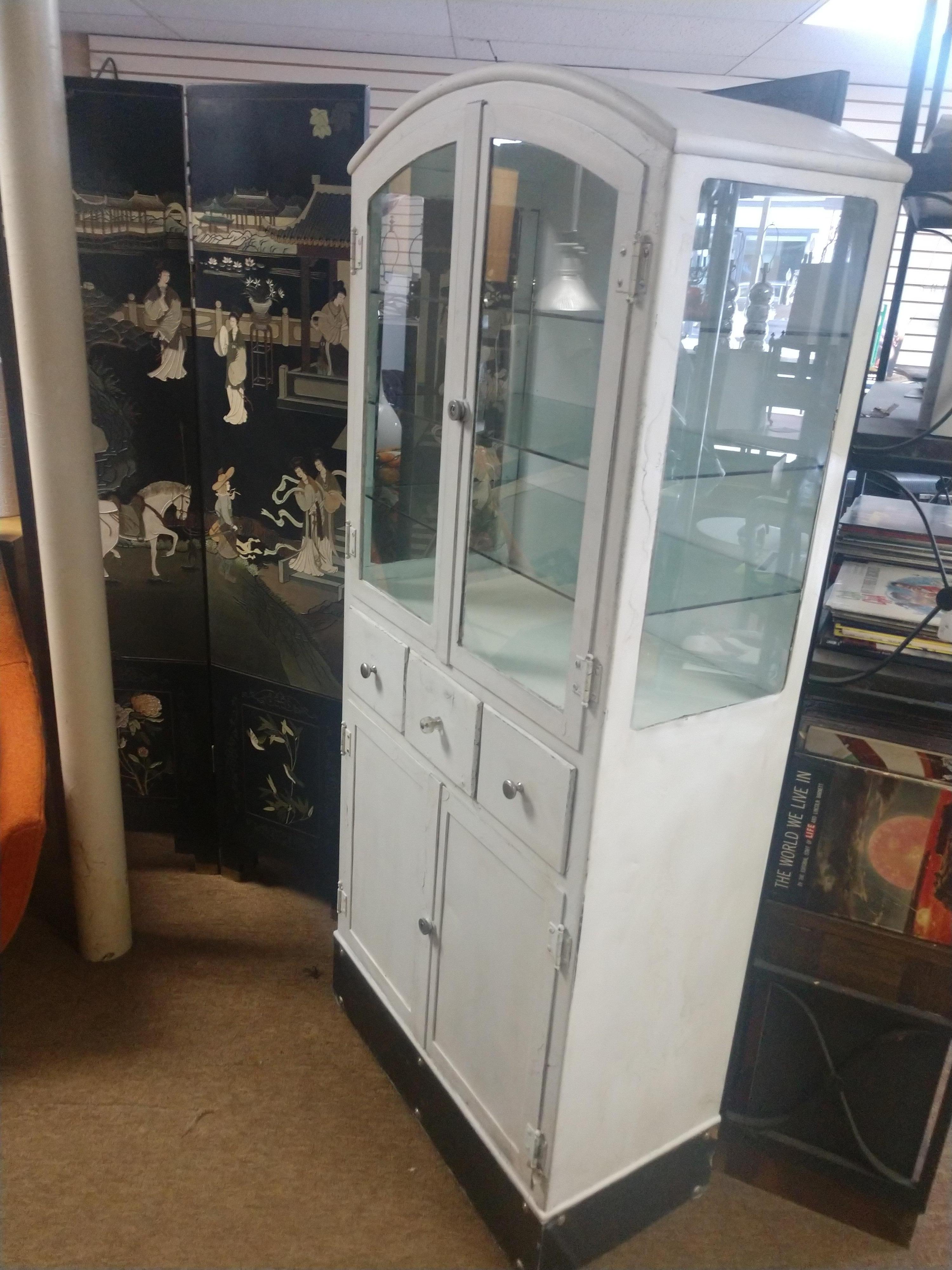 Art Deco Arch Top Steel and Glass Medical Cabinet C1928 For Sale 4