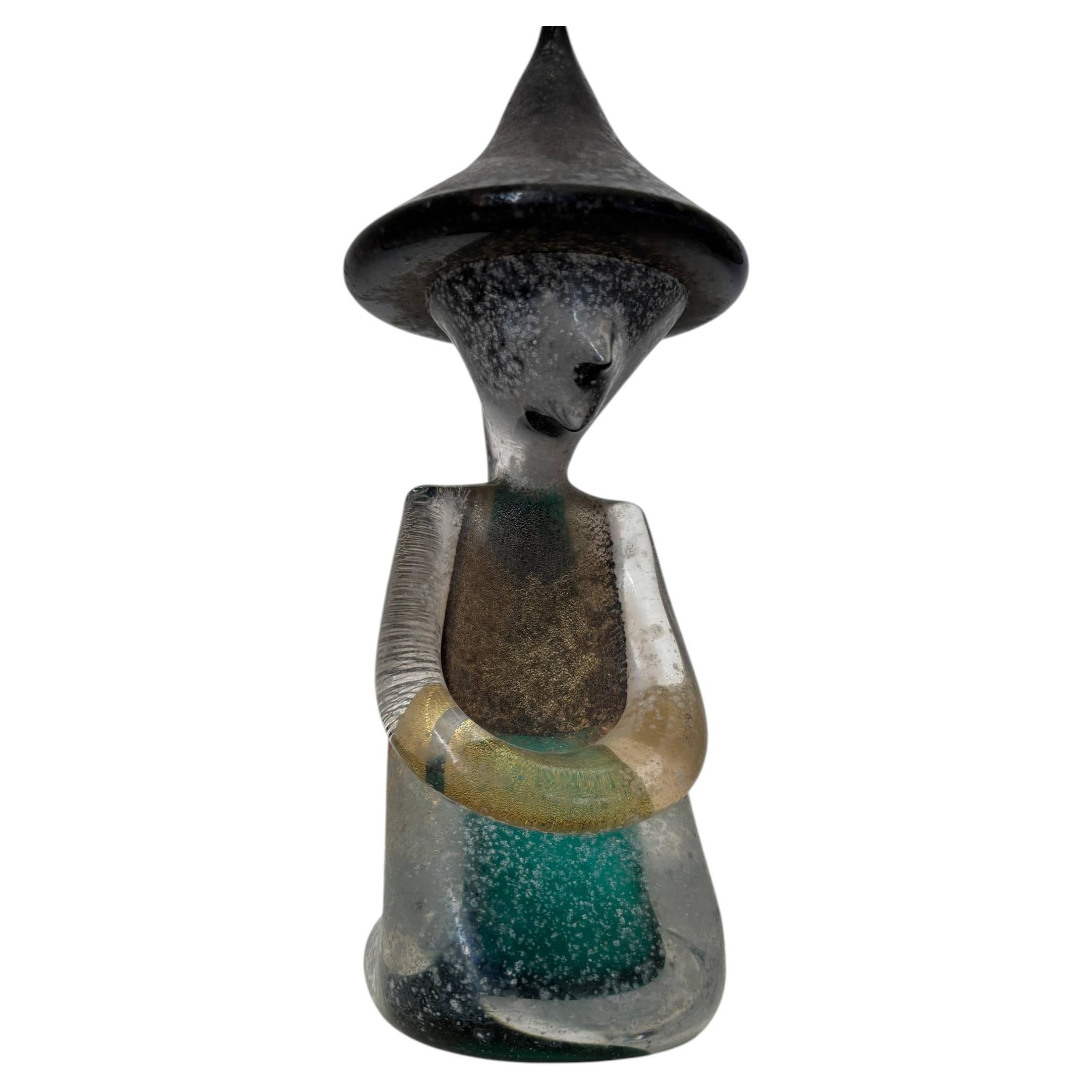 Rare Archimede Seguso Murano Glass Oriental Figure with Gold Leaf and Corroso, 1950