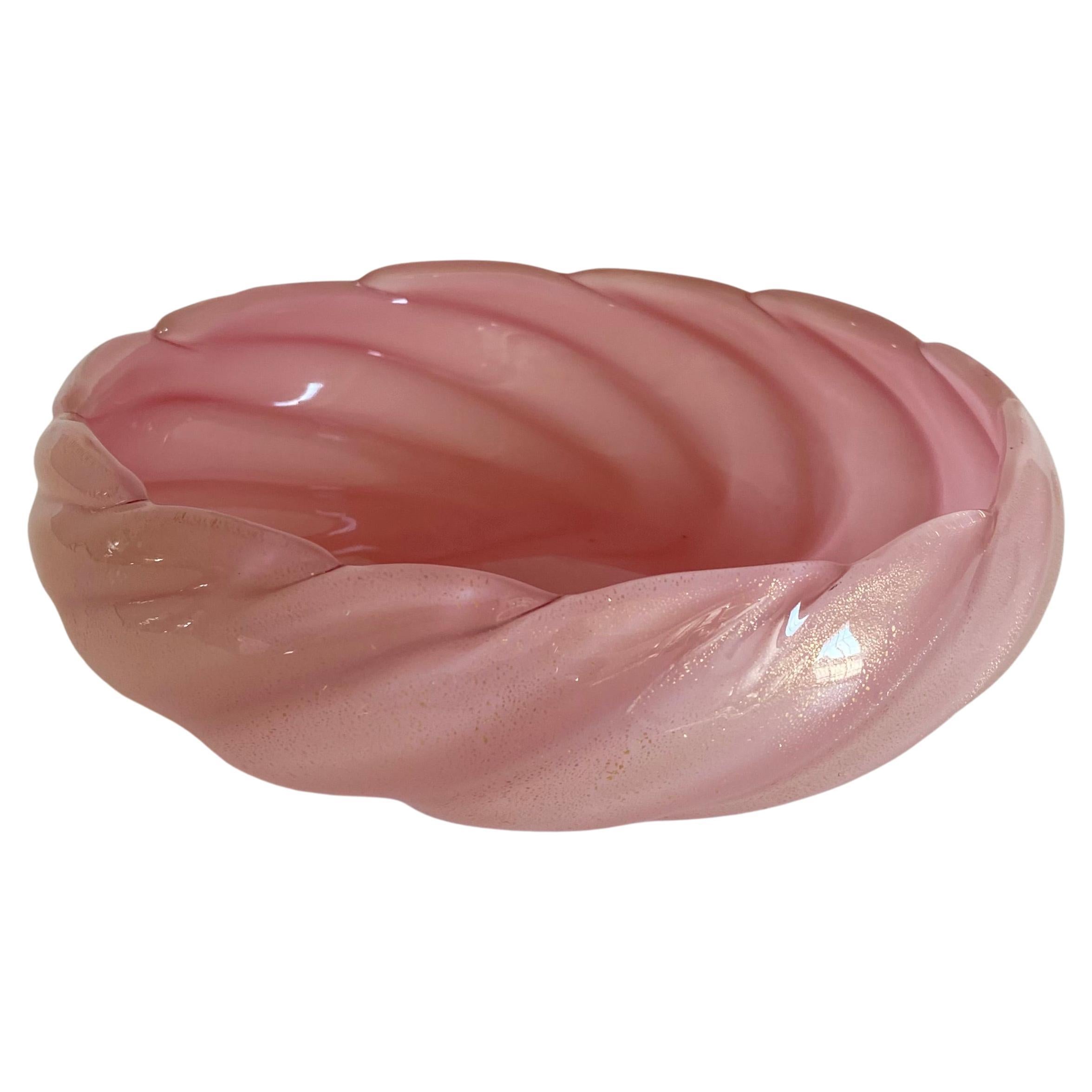 Rare Archimede Seguso Pink OPALINE SFUMATA Oro Murano Glass Bowl Feathered Rim