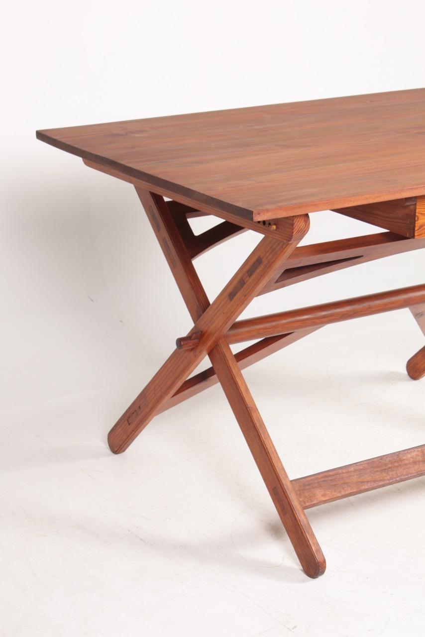 Scandinavian Modern Rare Architect Table in Patinated Pine by Nartin Nyrop for Rud Rasmussen