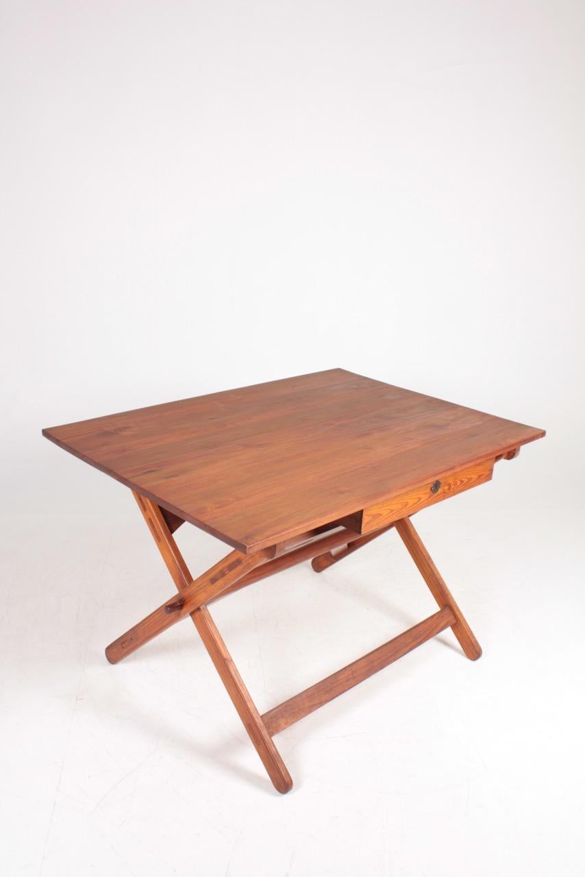 Danish Rare Architect Table in Patinated Pine by Nartin Nyrop for Rud Rasmussen
