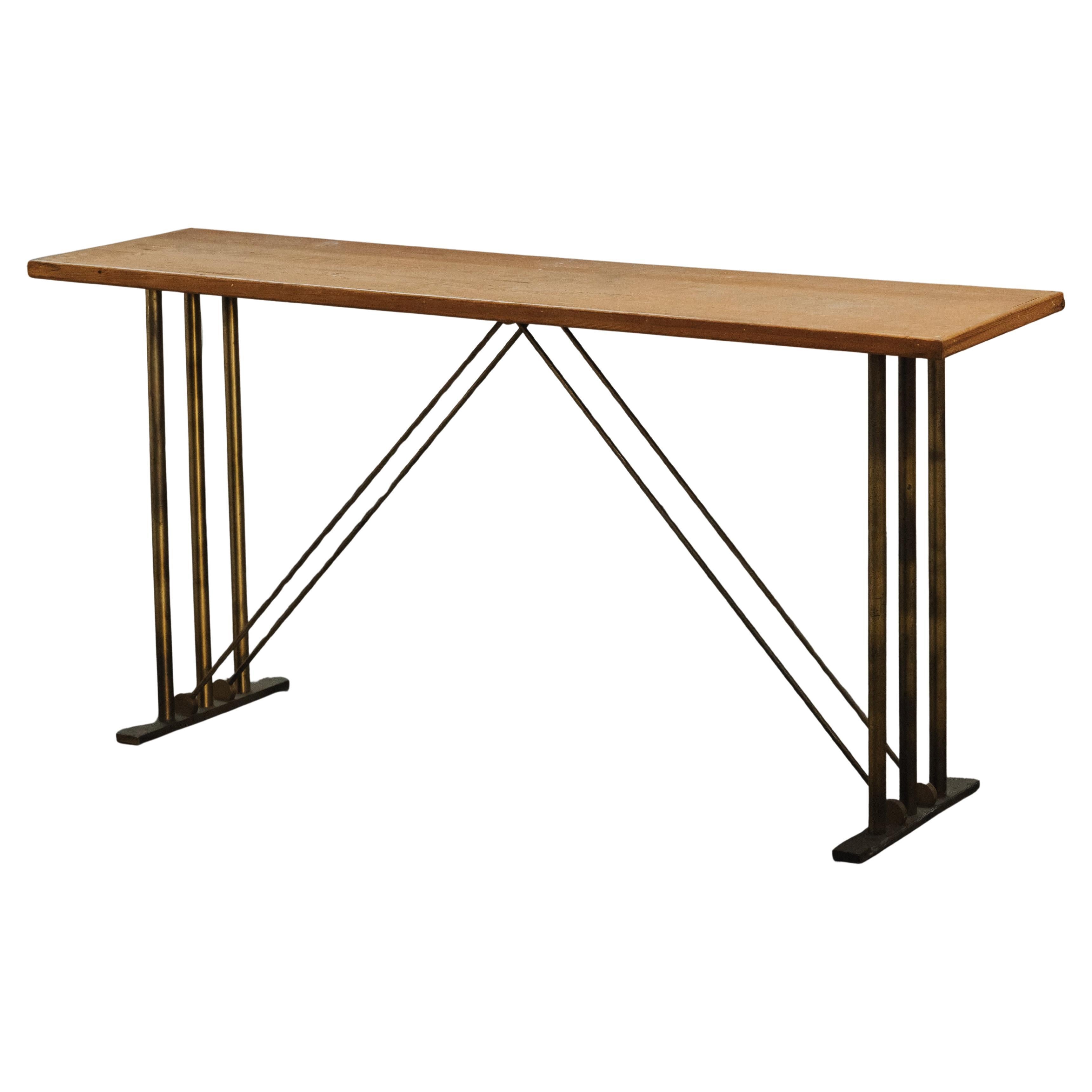 Rare Architect's Console In Pine and Brass From Italy, Circa 1960