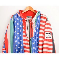 Rare Archival 90s Rave Moschino World Flags Pattern Hooded satin Jacket