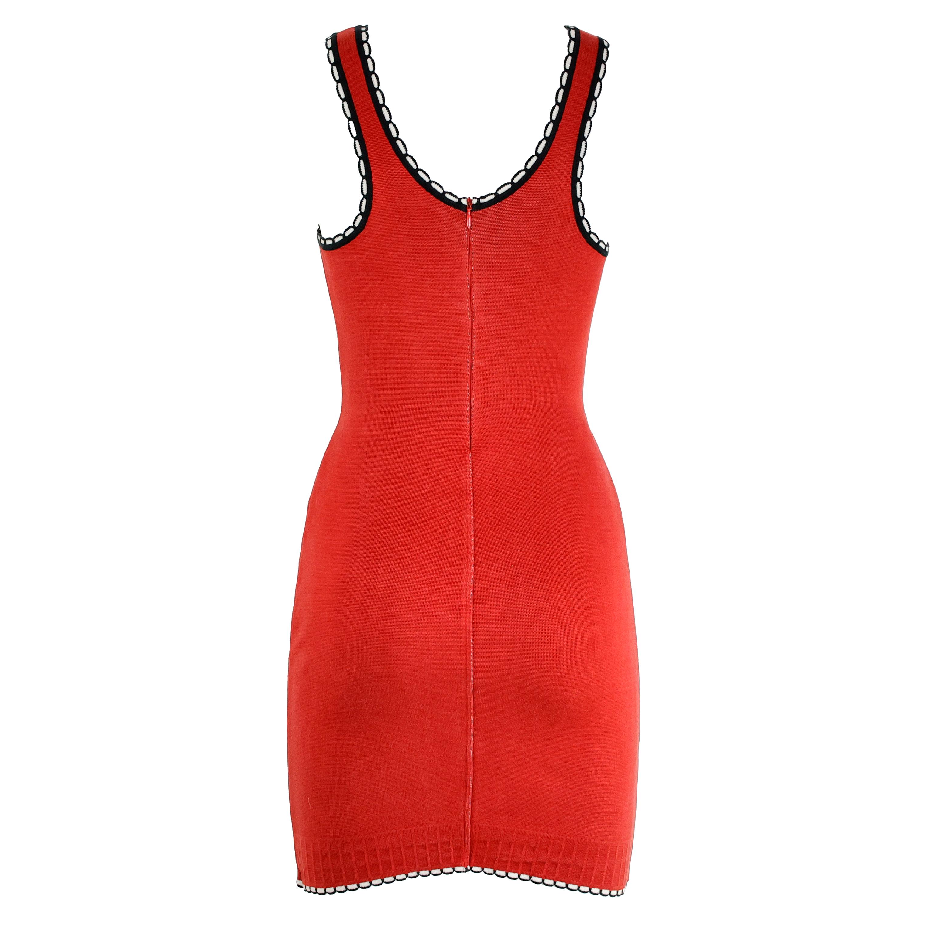 Red Rare Archive Alaïa S/S 1992 “Mon Coeur est à Papa” Knit Bodycon Mini Dress