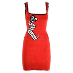 Rare Archive Alaïa S/S 1992 Mon Coeur est à Papa Knit Bodycon Mini Dress
