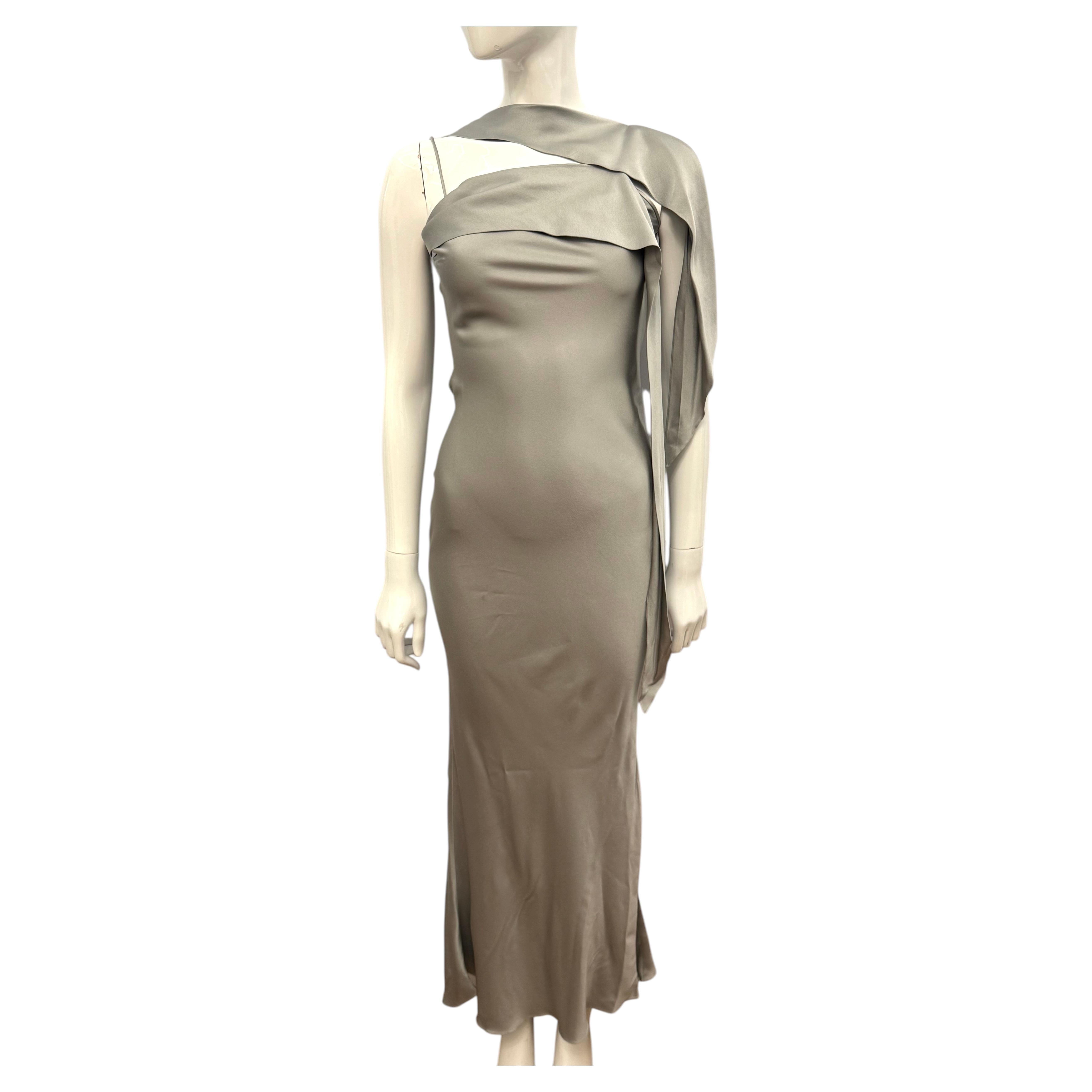 Pièce d'archive rare : robe de soirée drapée en biais gris argenté, John Galliano, 2004-2005