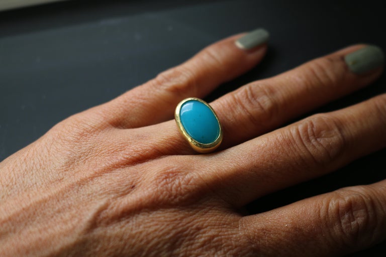 Arizona Gem Silica ring set in 18k yellow gold with a .04ct diamond accent.  Size 7.25 Made by Indigenous artist Keri Ataumbi.

