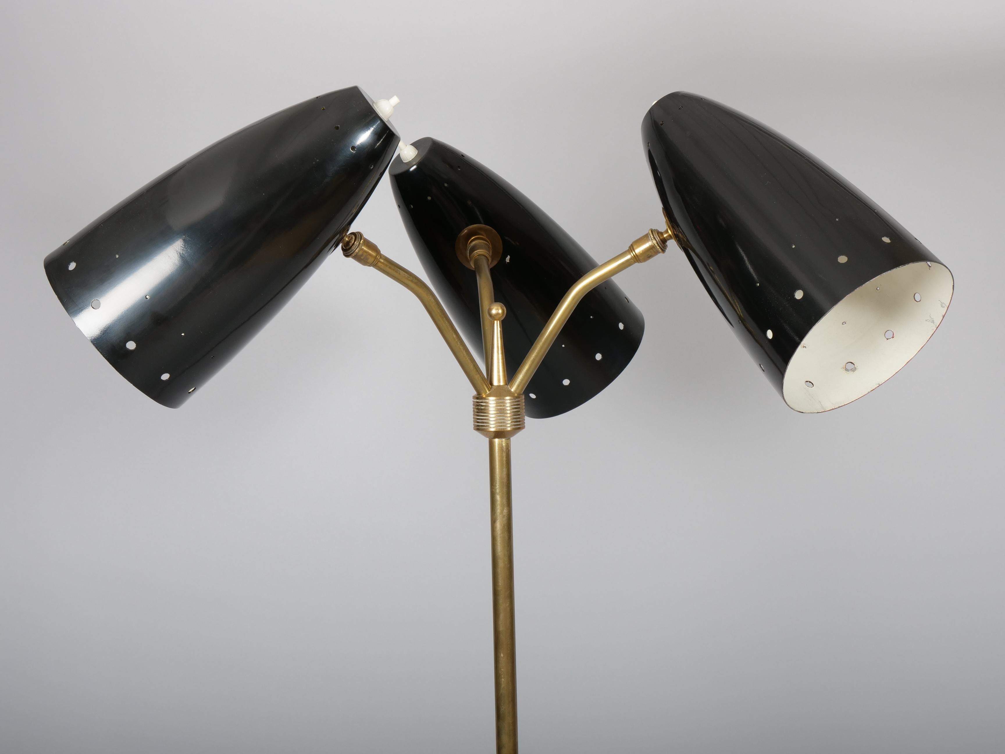 Rare Arlus Three shade Articulated Floor lamp. France c1950 For Sale 1