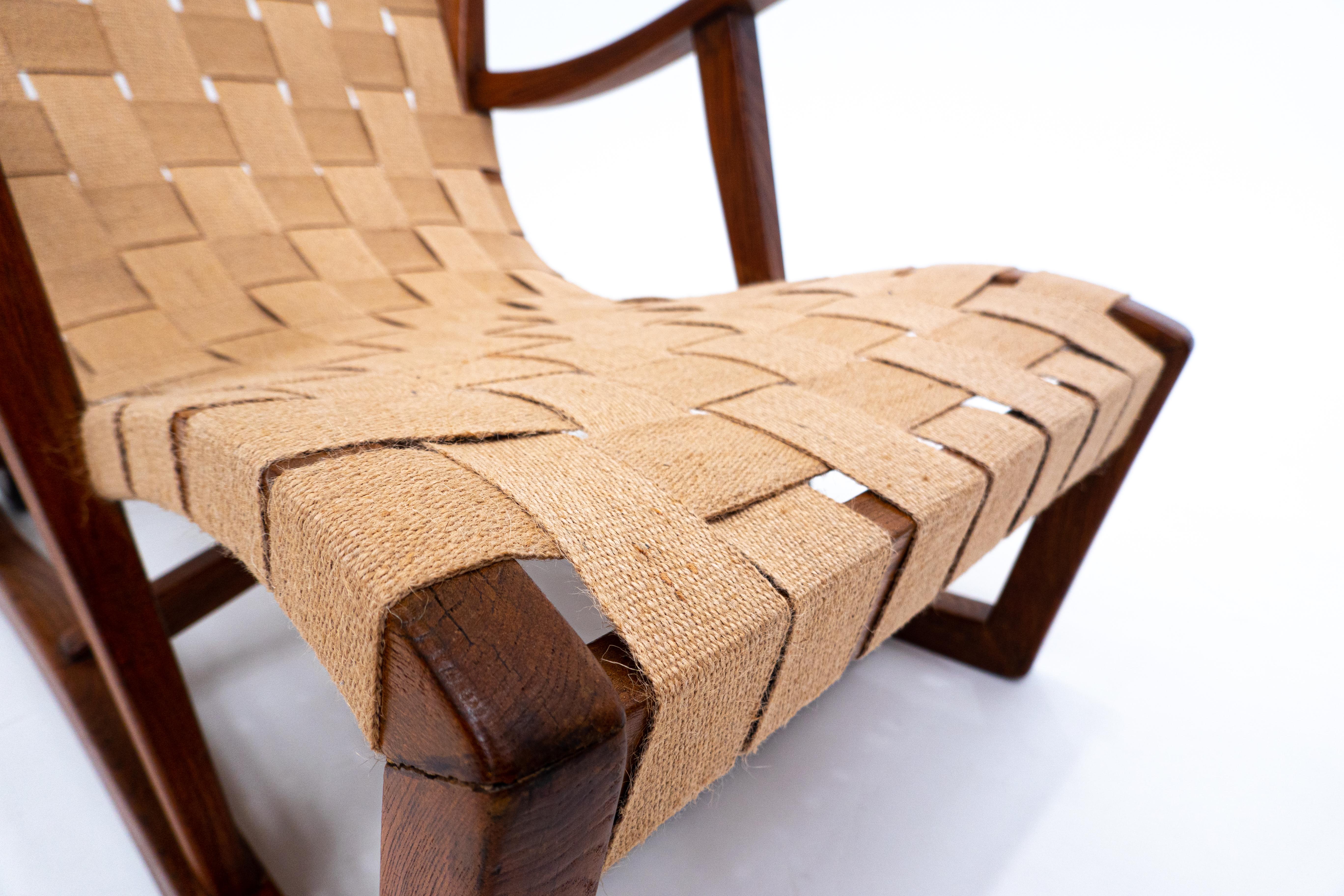 Wood Rare Armchair by Guglielmo Pecorini Two Back Wheels, Italy, 1950s For Sale