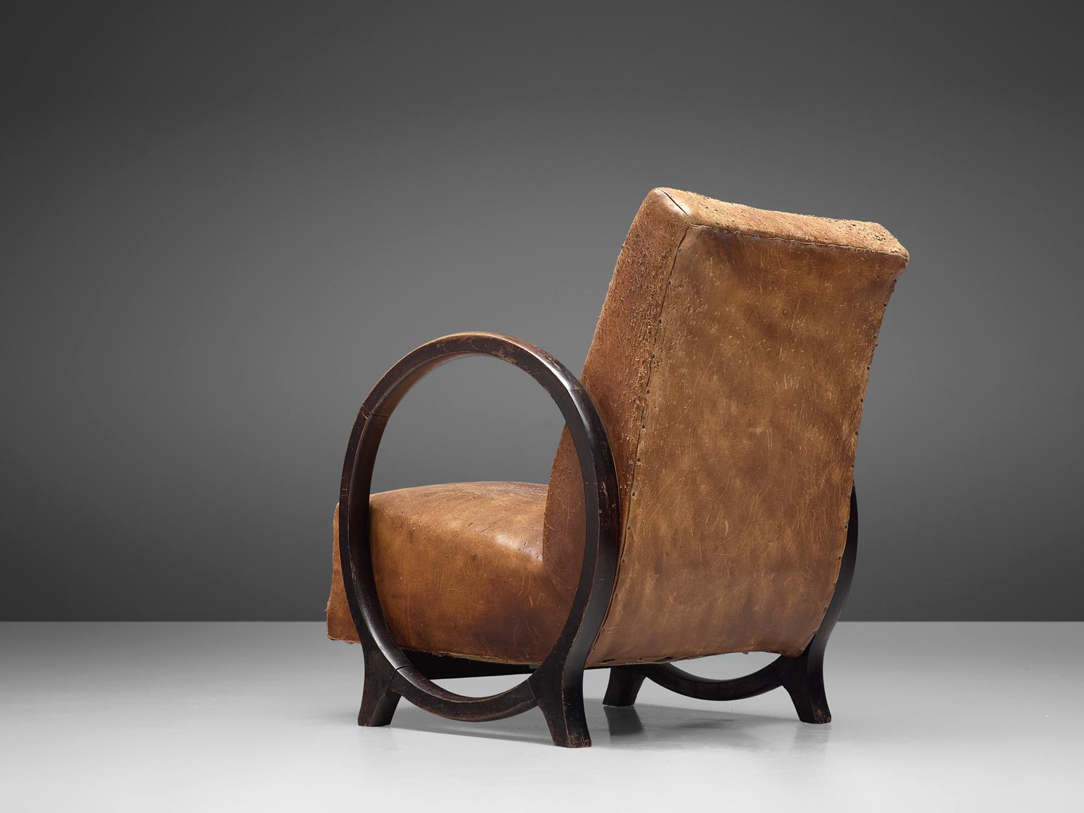 French Special listing for L.E.: Rare Armchair by Jacques Adnet in Original Leather